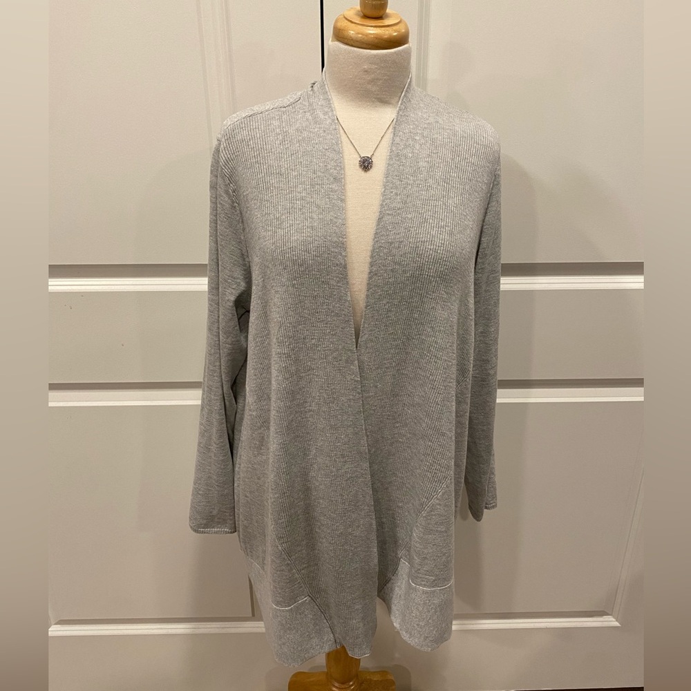 Chico’s Cardigan Knit Sweater Sz Large Open Front Capsule Staple Cabin Lagenlook